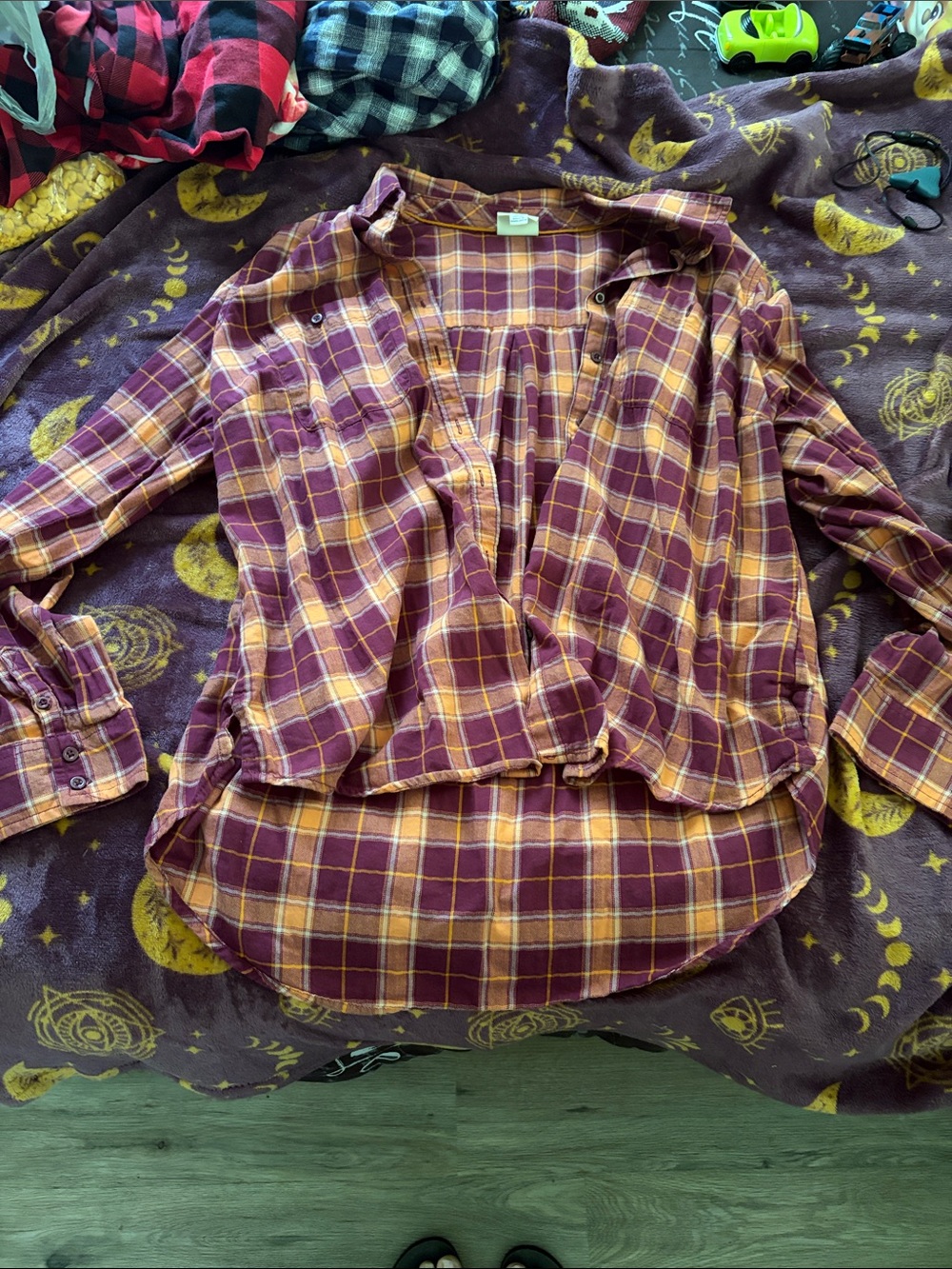 St John’s Bay Plaid Button-Down Shirt - Maroon & Mustard